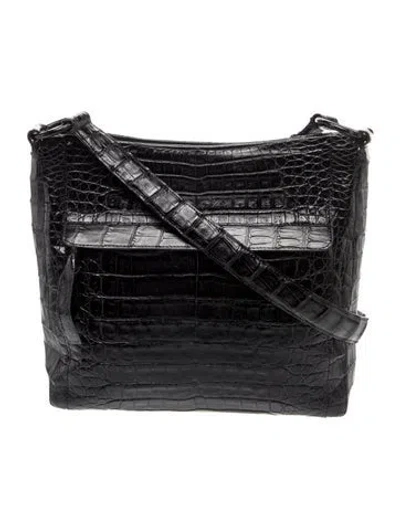 Pre-owned Nancy Gonzalez Crocodile Messenger Bag In Black