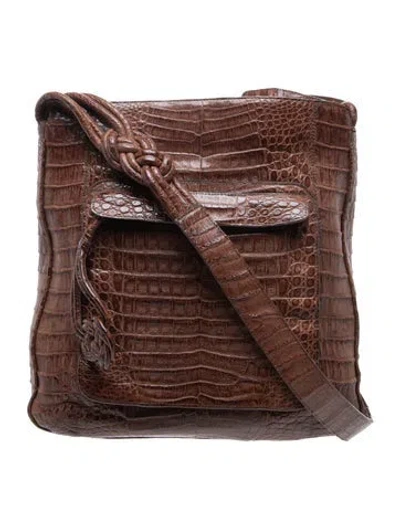 Pre-owned Nancy Gonzalez Crocodile Messenger Bag In Brown
