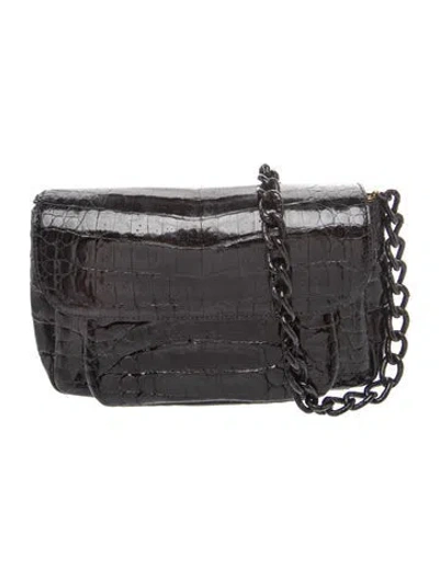 Pre-owned Nancy Gonzalez Crocodile Minaudière In Black