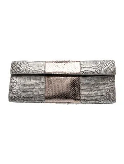Pre-owned Nancy Gonzalez Crocodile Minaudière In Gold/metallic/silver