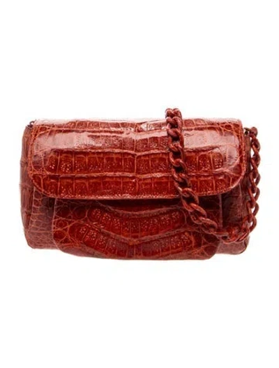 Pre-owned Nancy Gonzalez Crocodile Minaudière W/ Tags In Red