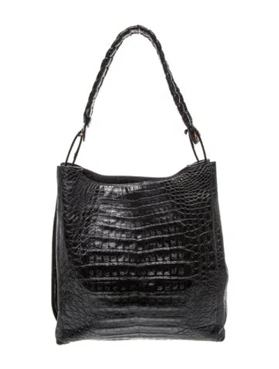 Pre-owned Nancy Gonzalez Crocodile Shoulder Bag In Black