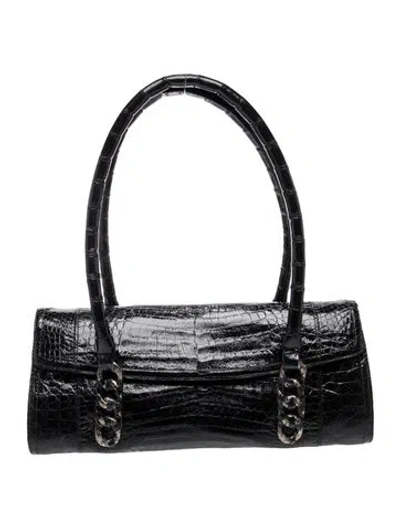 Pre-owned Nancy Gonzalez Crocodile Shoulder Bag In Black
