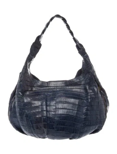 Pre-owned Nancy Gonzalez Crocodile Shoulder Bag In Blue