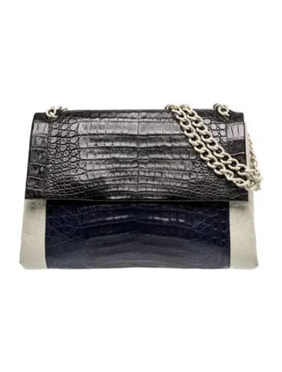 Pre-owned Nancy Gonzalez Crocodile Shoulder Bag In Blue