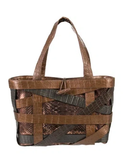 Pre-owned Nancy Gonzalez Crocodile Shoulder Bag In Brown