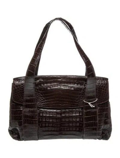 Pre-owned Nancy Gonzalez Crocodile Shoulder Bag In Brown