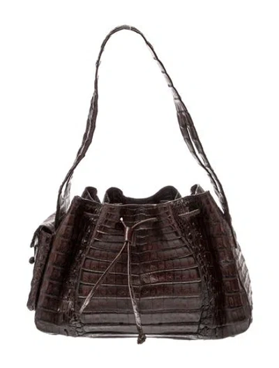 Pre-owned Nancy Gonzalez Crocodile Shoulder Bag In Brown