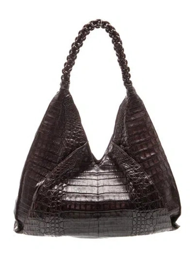 Pre-owned Nancy Gonzalez Crocodile Shoulder Bag In Brown