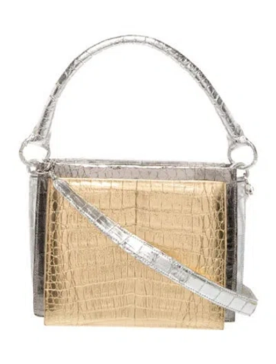 Pre-owned Nancy Gonzalez Crocodile Shoulder Bag In Gold/metallic