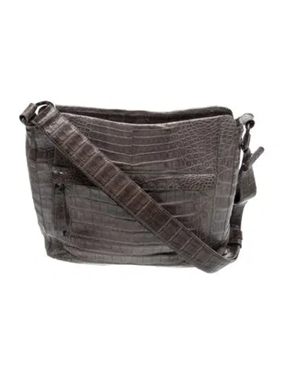 Pre-owned Nancy Gonzalez Crocodile Shoulder Bag In Gray