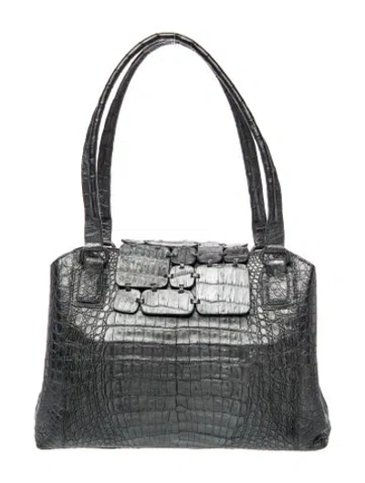 Pre-owned Nancy Gonzalez Crocodile Shoulder Bag In Gray
