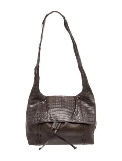 Pre-owned Nancy Gonzalez Crocodile Shoulder Bag In Gray