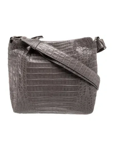 Pre-owned Nancy Gonzalez Crocodile Shoulder Bag In Grey