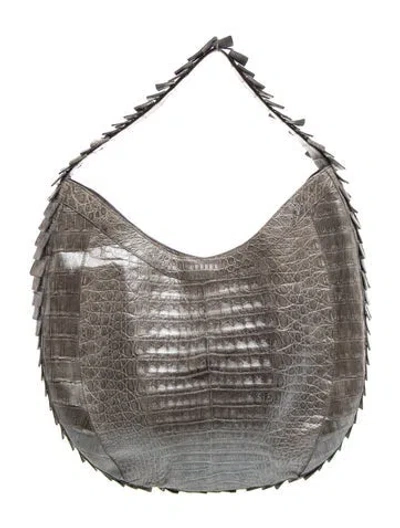 Pre-owned Nancy Gonzalez Crocodile Shoulder Bag In Grey