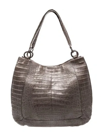 Pre-owned Nancy Gonzalez Crocodile Shoulder Bag In Grey