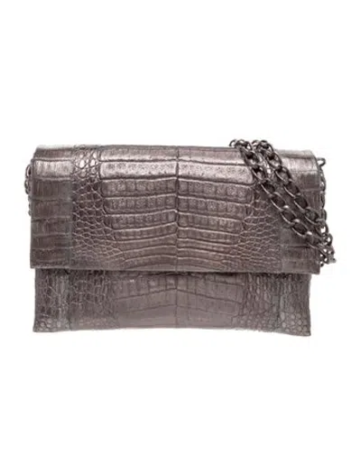 Pre-owned Nancy Gonzalez Crocodile Shoulder Bag In Grey