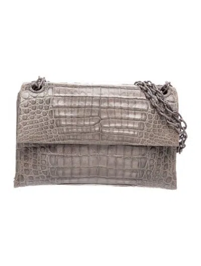 Pre-owned Nancy Gonzalez Crocodile Shoulder Bag In Grey/metallic