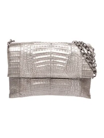 Pre-owned Nancy Gonzalez Crocodile Shoulder Bag In Grey/metallic