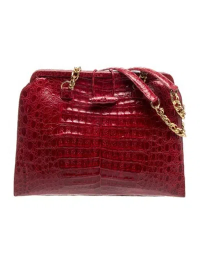 Pre-owned Nancy Gonzalez Crocodile Shoulder Bag Vintage In Burgundy