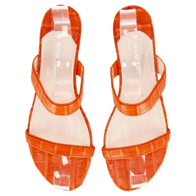 Pre-owned Nancy Gonzalez Crocodile Skin Sandals In White