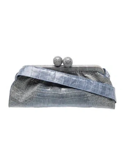 Pre-owned Nancy Gonzalez Crocodile The Salon Clutch In Blue