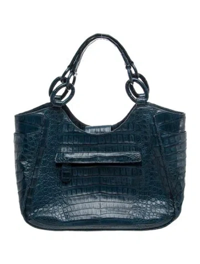 Pre-owned Nancy Gonzalez Crocodile Top Handle Bag In Blue