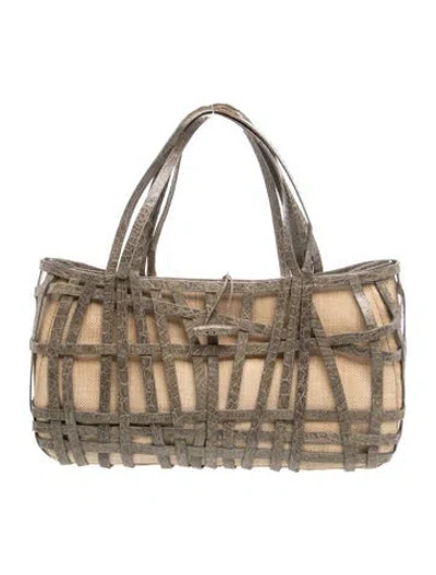 Pre-owned Nancy Gonzalez Crocodile Top Handle Bag In Green/neutrals
