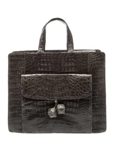 Pre-owned Nancy Gonzalez Crocodile Top Handle Bag In Grey