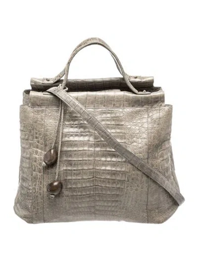 Pre-owned Nancy Gonzalez Crocodile Top Handle Bag In Grey