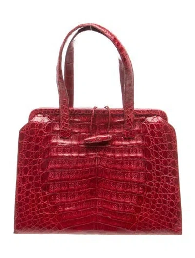 Pre-owned Nancy Gonzalez Crocodile Top Handle Bag In Red