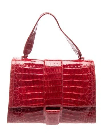 Pre-owned Nancy Gonzalez Crocodile Top Handle Bag In Red