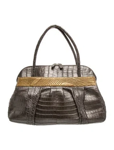 Pre-owned Nancy Gonzalez Crocodile Tote In Grey/metallic