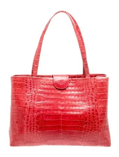 Pre-owned Nancy Gonzalez Crocodile Tote In Red