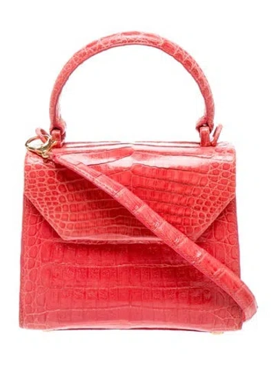Pre-owned Nancy Gonzalez Crocodile Watermelon Handle Bag In Orange
