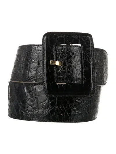 Pre-owned Nancy Gonzalez Embossed Leather Belt In Black