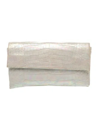 Pre-owned Nancy Gonzalez Embossed Leather Clutch In White