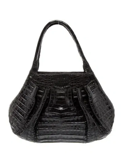 Pre-owned Nancy Gonzalez Embossed Leather Hobo In Black
