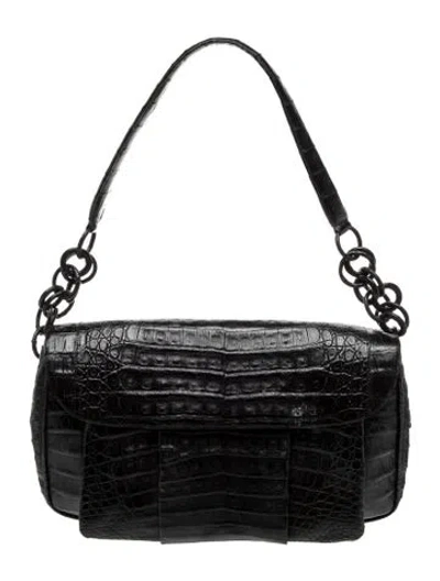Pre-owned Nancy Gonzalez Embossed Leather Shoulder Bag In Black