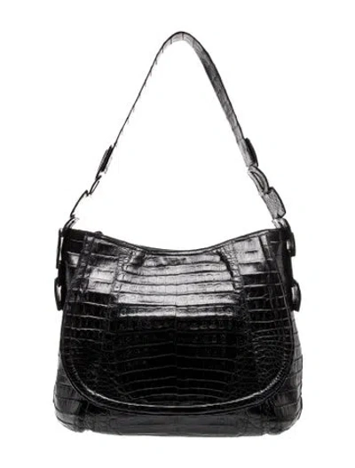 Pre-owned Nancy Gonzalez Embossed Leather Shoulder Bag In Black