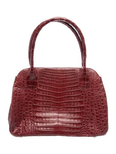 Pre-owned Nancy Gonzalez Embossed Leather Shoulder Bag In Red