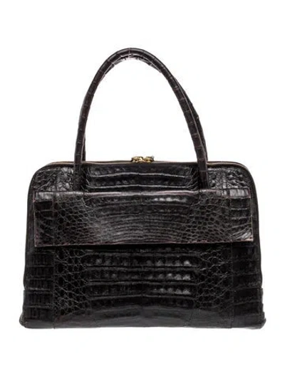 Pre-owned Nancy Gonzalez Embossed Leather Top Handle Bag In Black