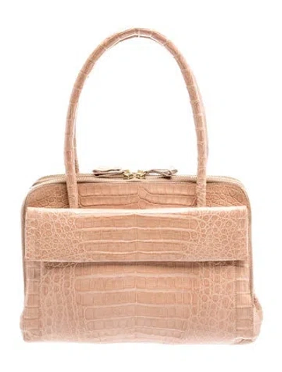Pre-owned Nancy Gonzalez Embossed Leather Top Handle Bag In Brown