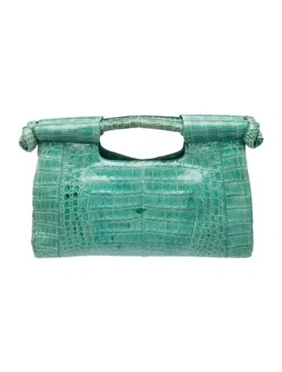 Pre-owned Nancy Gonzalez Embossed Leather Top Handle Bag In Green