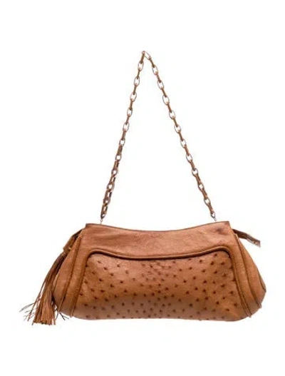 Pre-owned Nancy Gonzalez Ostrich Shoulder Bag In Gold