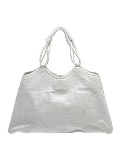 Pre-owned Nancy Gonzalez Ostrich Shoulder Bag In White