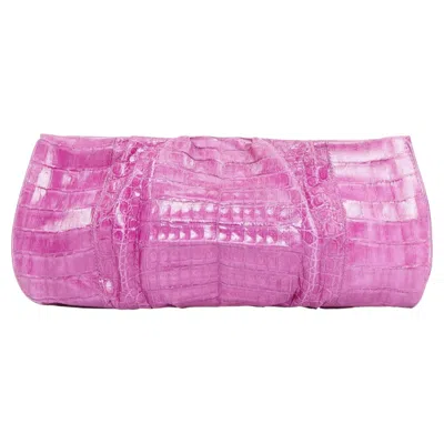 Pre-owned Nancy Gonzalez Purple Scaled Leather Pleated Magnet Long Evening Clutch Bag