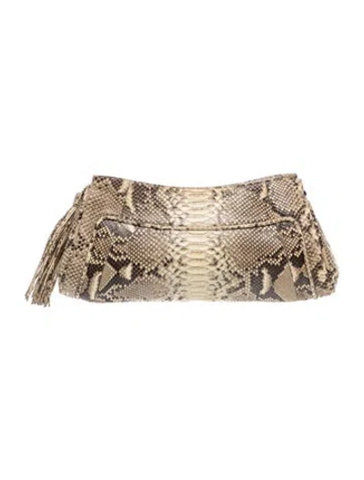 Pre-owned Nancy Gonzalez Python Clutch In Neutrals