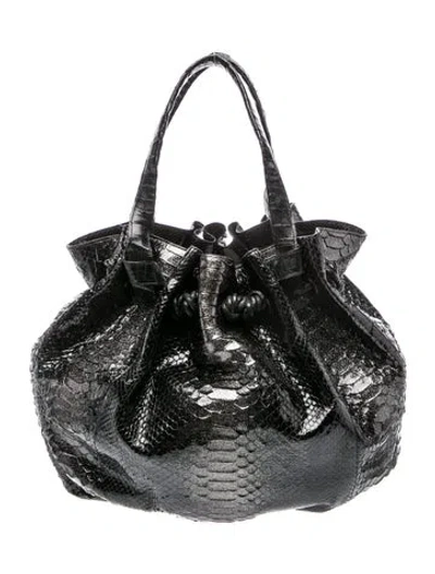 Pre-owned Nancy Gonzalez Python Hobo In Black