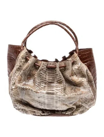 Pre-owned Nancy Gonzalez Python Shoulder Bag In Brown